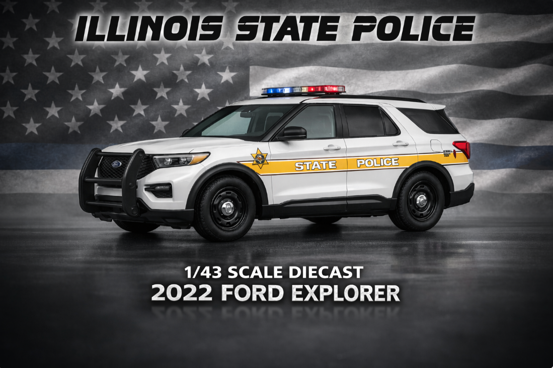 1/43 Scale 2022 Ford Explorer Illinois State Police Diecast Model – Non Working Lights – Custom Police Replica by Badboys Creations