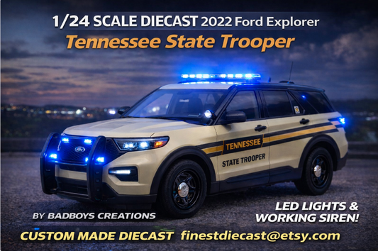 1/24 Scale Tennessee State Trooper Police Car Diecast Model – Working LED Lights & Siren – Highly Detailed Custom Replica