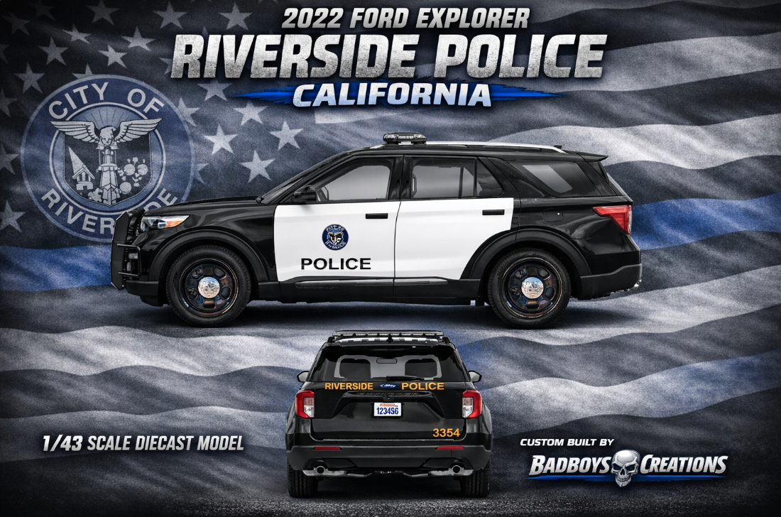 1/43 Scale 2022 Ford Explorer Police Diecast | Riverside CA Police | Custom Model | Badboys Creations