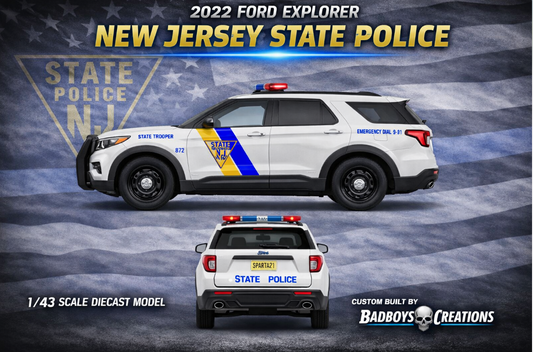 1/43 Scale 2022 Ford Explorer Police Diecast | New Jersey State Police | Custom Model | Badboys Creations