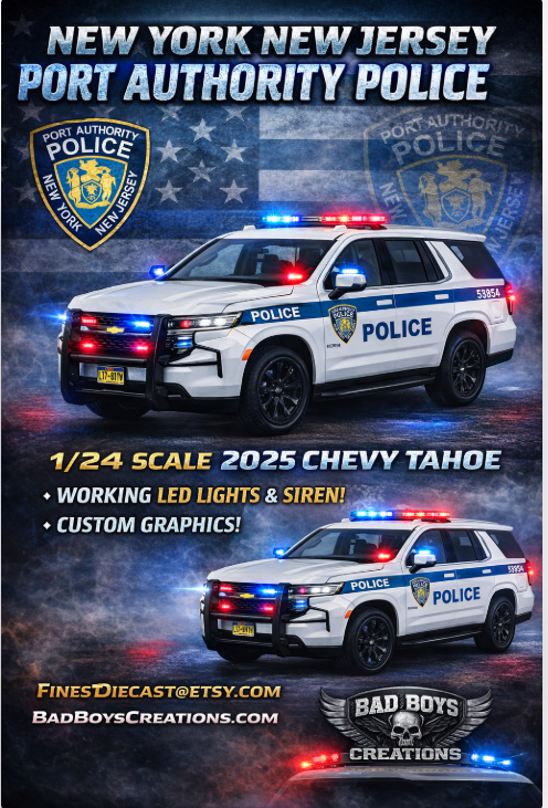 1/24 Scale 2025 Chevy Tahoe Port Authority NY NJ Police Diecast Model – Custom LED Lights & Siren – New York New Jersey PAPD Replica – By Badboys Creations