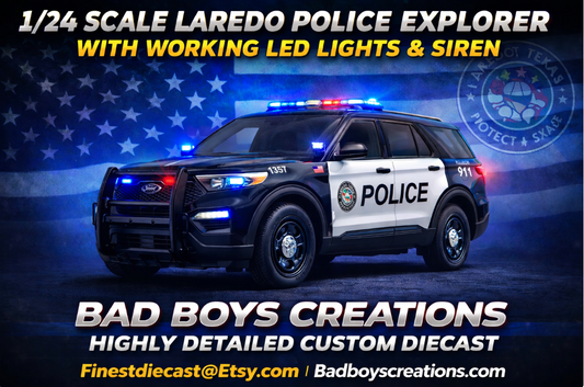1/24 Scale 2022 Ford Explorer Laredo Texas Police Diecast Model Car – Custom LED Lights & Siren – Badboys Creations Custom Police Replica – FinestDiecast