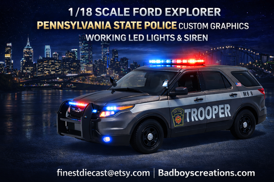 1/18 Scale 2015 Ford Explorer  State Police Diecast Model Car – Working LED Lights & Siren – Custom by Badboys Creations