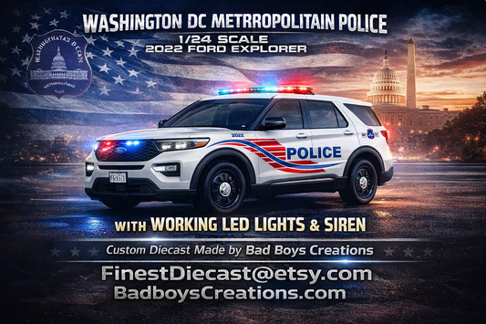 1/24 Scale Washington DC Police 2022 Ford Explorer Diecast Model Car w/ Working LED Lights & Siren – Custom by Badboys Creations