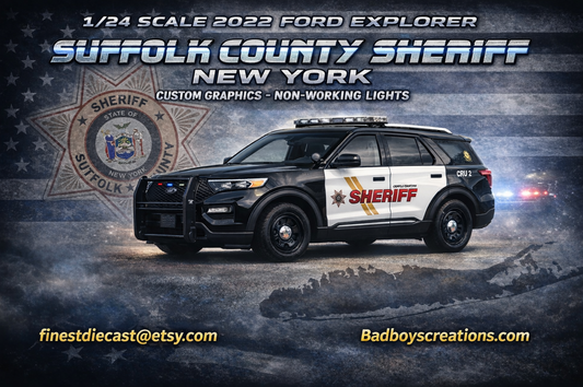 1/24 Suffolk County NY Sheriff 2022 Ford Explorer Diecast Police Model Car | Custom Sheriff Patrol Vehicle | Badboys Creations