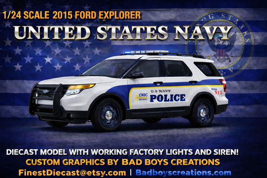 1/24 Scale 2015 Ford Explorer U.S. Navy Police Diecast Model Car – Factory Working Lights & Siren – Custom by Badboys Creations