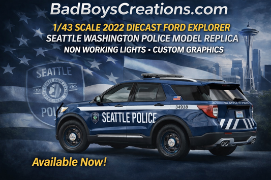 1/43 Scale Seattle Police 2022 Ford Explorer Diecast Model Car – Custom Made by Badboys Creations – Non-Working Lights