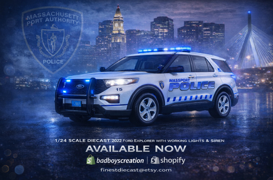 1/24 Scale Massport Massachusetts Police 2022 Ford Explorer – Working Lights & Siren – Custom Diecast by Badboys Creations