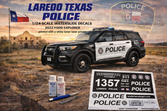 1/24 Scale Laredo Texas Police Waterslide Decals – 2022 Ford Explorer – Laser Printed – Approx 4 Sets | Badboys Creations