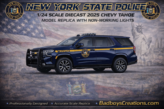 1/24 Scale 2025 Chevy Tahoe New York State Police Diecast Model Replica – Custom NYSP Patrol SUV – Non Working Lights