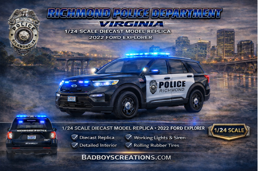 1/24 Scale 2022 Ford Explorer Richmond Virginia Police Diecast Model – Working Lights & Siren – Custom Hand-Built by Badboys Creations