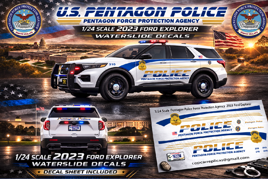 1/24 Scale 2022 Ford Explorer U.S. Pentagon Police Waterslide Decals – Approx. 4 Sets – Decals Only