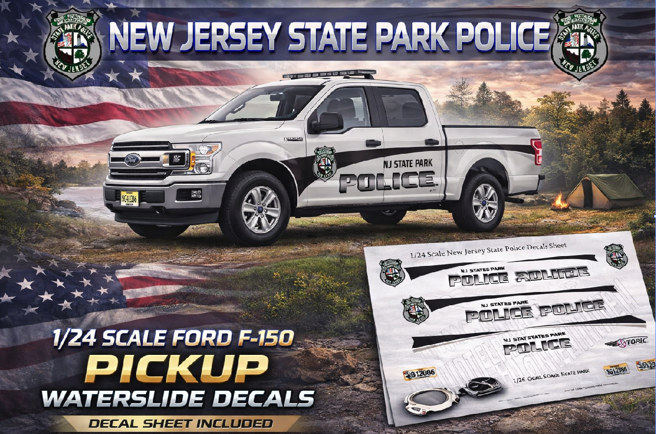 1/24 Scale Ford F-150 New Jersey State Park Police Waterslide Decals – Fits 1:24 Scale Models – Approx. 4 Sets – Decals Only