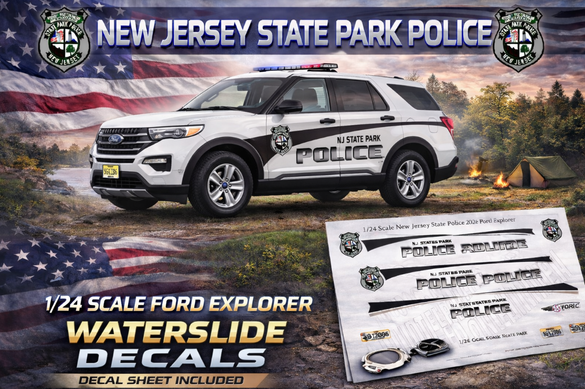 1/24 Scale 2022 Ford Explorer New Jersey State Park Police Waterslide Decals – Custom Diecast Graphics | Approx. 4 Sets | Badboys Creations
