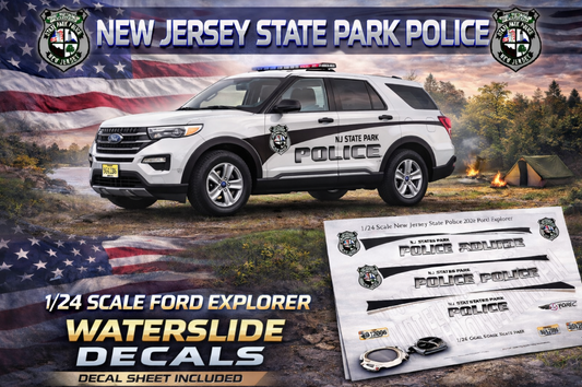 1/24 Scale 2022 Ford Explorer New Jersey State Park Police Waterslide Decals – Custom Diecast Graphics | Approx. 4 Sets | Badboys Creations