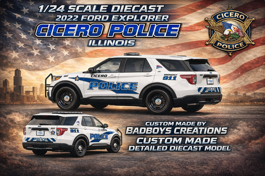 1/24 Scale 2022 Ford Explorer Cicero Illinois Police Diecast Model Replica – Custom Detailed by Badboys Creations