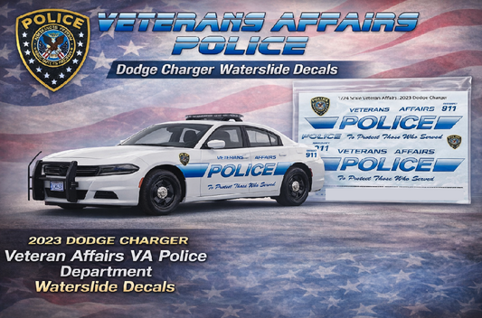 1/24 Scale 2023 Dodge Charger Veteran Affairs Police Waterslide Decals – Approx. 4 Sets – Decals Only
