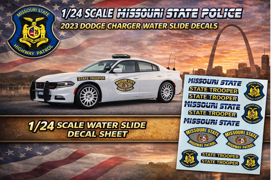 1/24 Scale 2023 Dodge Charger Missouri State Police Waterslide Decals – Laser Printed – Approx. 4 Sets – Decals Only