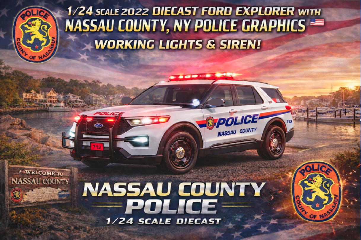 1/24 Scale 2022 Ford Explorer Nassau County NY Police Diecast Model – Working Lights & Siren – Custom Detailed Replica | Badboys Creations