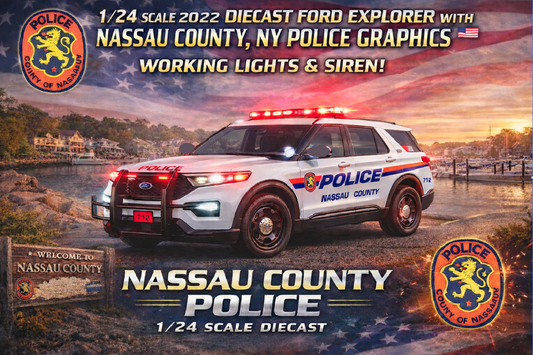1/24 Scale 2022 Ford Explorer Nassau County NY Police Diecast Model – Working Lights & Siren – Custom Detailed Replica | Badboys Creations