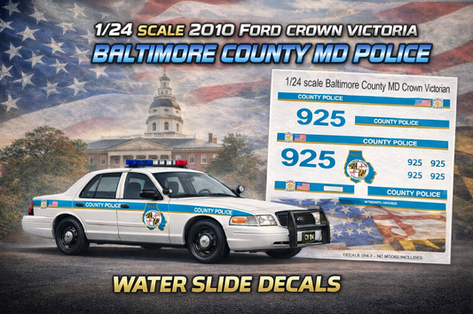 1/24 Scale 2010 Ford Crown Victoria Baltimore County Maryland Police Waterslide Decals – Custom Diecast Decal Set (Approx. 4 Sets) – By Badboys Creations