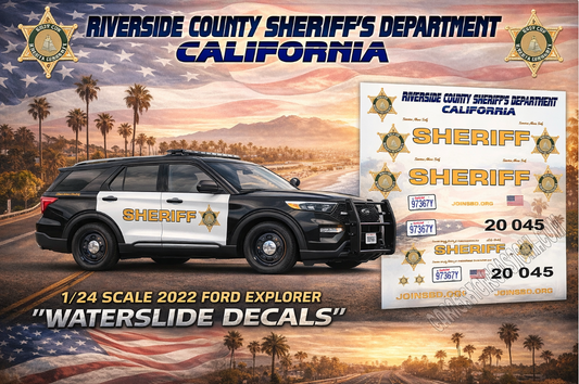 1/24 Scale 2022 Ford Explorer Riverside County Sheriff California Waterslide Decals – Custom Diecast Graphics (Decals Only) | Badboys Creations