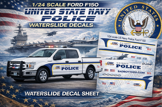 1/24 Scale Ford F-150 United States Navy Police Waterslide Decals – Custom U.S. Navy Police Graphics for Diecast Models – By Badboys Creations (Approx. 4 Sets)