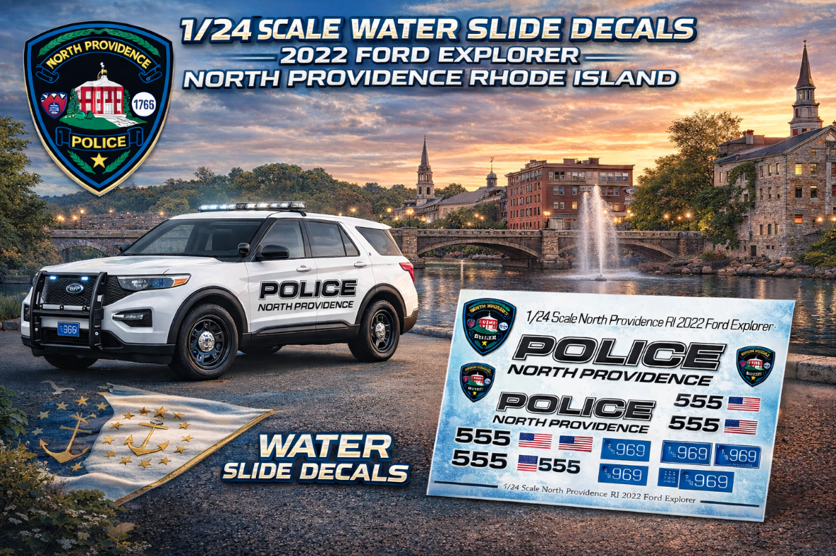 1/24 Scale 2022 Ford Explorer North Providence Rhode Island Police Waterslide Decals – Custom Diecast Graphics – Badboys Creations