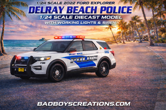 1/24 Scale 2022 Ford Explorer Delray Beach Florida Police – Diecast Model Replica with Working Lights & Siren | Badboys Creations