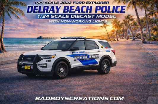 1/24 Scale 2022 Ford Explorer Delray Beach Florida Police Diecast Model – Detailed Replica | Non-Working Lights | Badboys Creations
