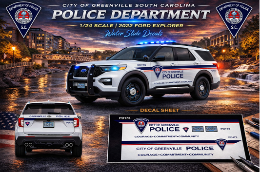 1/24 Scale 2022 Ford Explorer Greenville South Carolina Police Waterslide Decals – City of Greenville Police Graphics – Diecast Model Decal Set | Badboys Creations