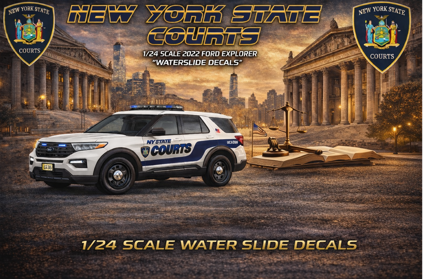 1/24 Scale 2022 Ford Explorer New York State Court Officers Waterslide Decals – Police Diecast Model Graphics – Badboys Creations