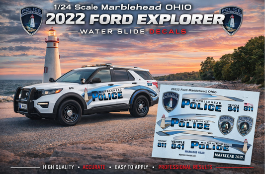 1/24 Scale 2022 Ford Explorer Marblehead Ohio Police Waterslide Decals – Diecast Model Graphics Set – Badboys Creations