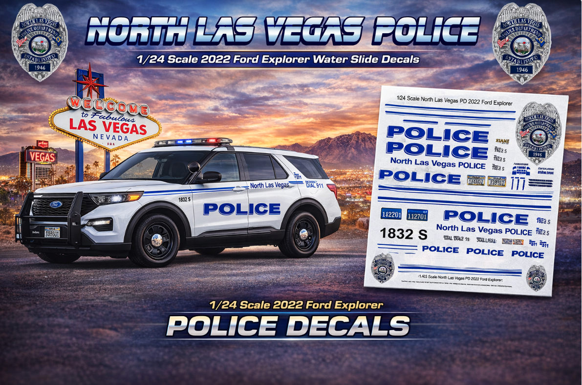 1/24 Scale 2022 Ford Explorer North Las Vegas Police Waterslide Decals – Nevada Police Graphics – Set of 4 – Badboys Creations
