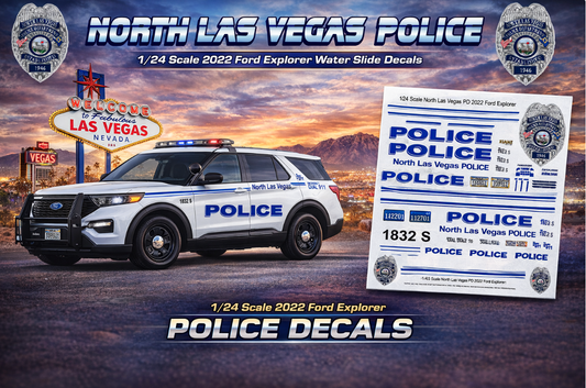 1/24 Scale 2022 Ford Explorer North Las Vegas Police Waterslide Decals – Nevada Police Graphics – Set of 4 – Badboys Creations