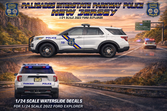 1/24 Scale Palisades Interstate Parkway Police New Jersey Waterslide Decals – Fits 2022 Ford Explorer – Model Police Car Graphics – Approx. 4 Sets – Badboys Creations
