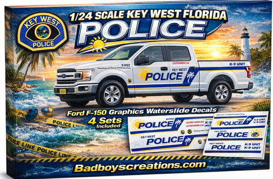 1/24 Scale Ford F-150 Key West Florida Police Waterslide Decals – Custom Pickup Truck Graphics – Approx. 4 Sets Included