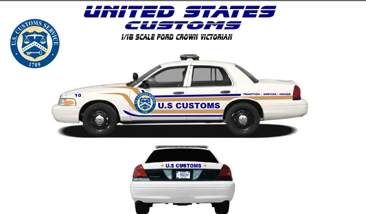 1/18 Scale Ford Crown Victoria US Customs Diecast Model | Custom Police Replica | Handcrafted Collectible |