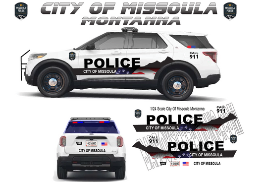 1/24 Scale 2022 Ford Explorer Missoula Montana Police Waterslide Decals – City of Missoula Custom Graphics (4 Sets Included)