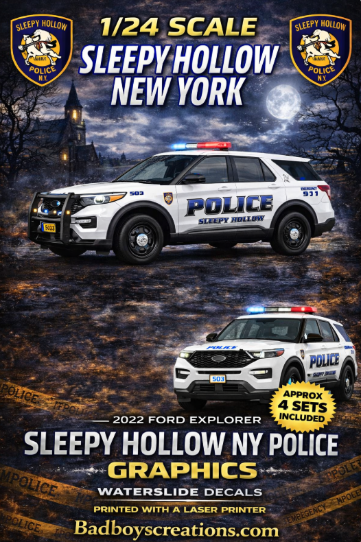1/24 Sleepy Hollow New York Police Decals – 2022 Ford Explorer Waterslide Decals – 4 Sets Included –  Laser Printed – Custom Model Car Graphics