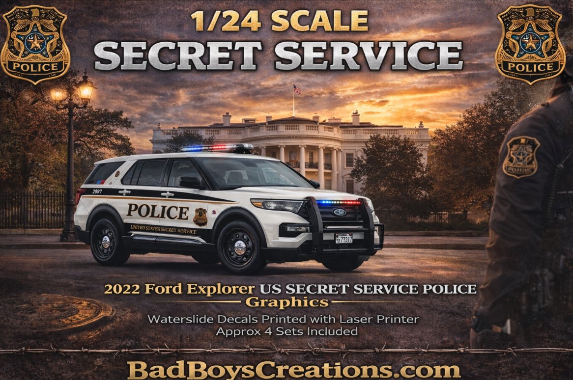 1/24 Scale US Secret Service Police 2022 Ford Explorer Waterslide Decals – 4 Sets Included – Laser Printed – Custom Diecast Graphics