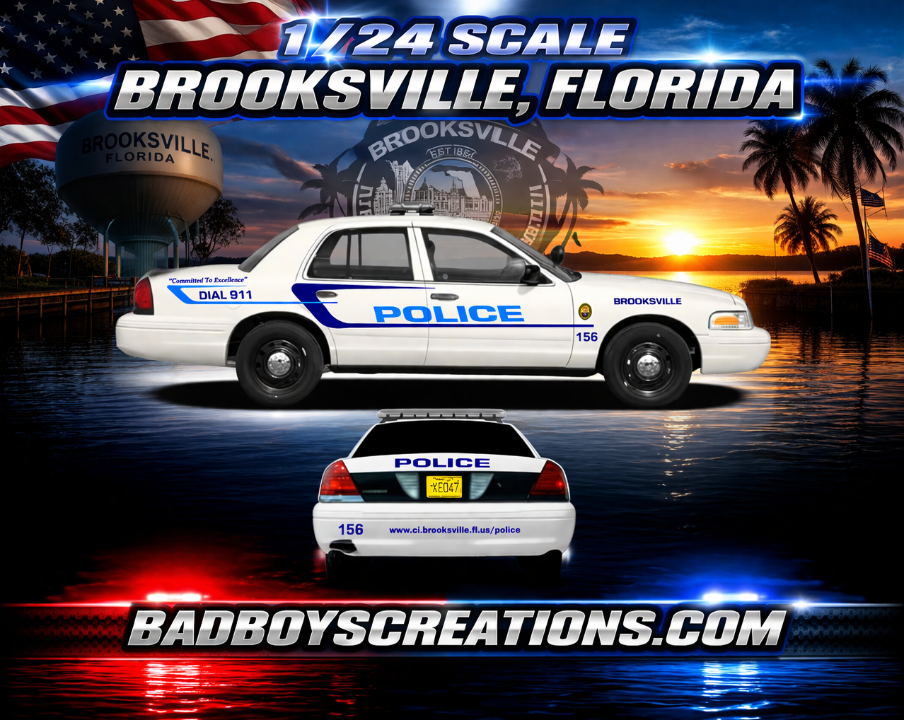 1/24 Scale Brooksville Florida Police Ford Crown Victoria Waterslide Decals – 4 Sets Included – Laser Printed – Custom Police Graphics