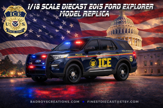 1/18 Scale 2015 Ford Explorer ICE Police Diecast Model – Working Lights & Siren – Custom Immigration & Customs Enforcement Replica