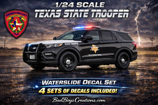 1/24 Scale Texas State Trooper 2022 Ford Explorer Waterslide Decals – White Toner Laser Printed – 4 Sets Included – Custom Police Graphics