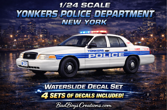 1/24 Yonkers NY Police 2010 Ford Crown Victoria Waterslide Decals – Custom Police Graphics – Approx 4 Sets – Laser Printed