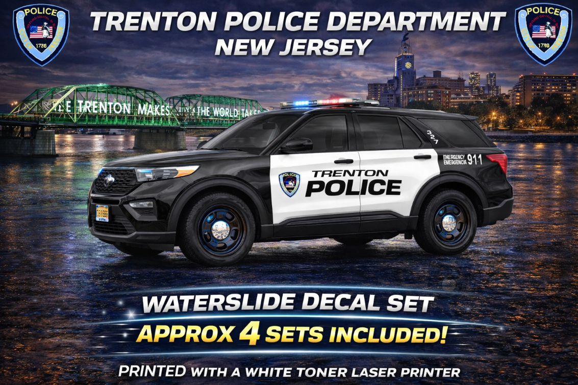 1/24 Trenton New Jersey Police 2022 Ford Explorer Waterslide Decals – Laser Printed – Approx 4 Sets – Custom Diecast Graphics