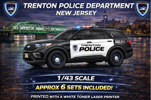 1/43 Trenton New Jersey Police 2022 Ford Explorer Waterslide Decals – Approx 6 Sets – Laser Printed – Highly Detailed