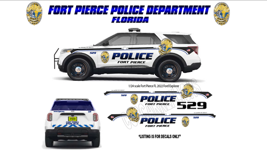 1/24 Fort Pierce Florida Police 2022 Ford Explorer Waterslide Decals – Custom Diecast Graphics – Approx 4 Sets – Laser Printed