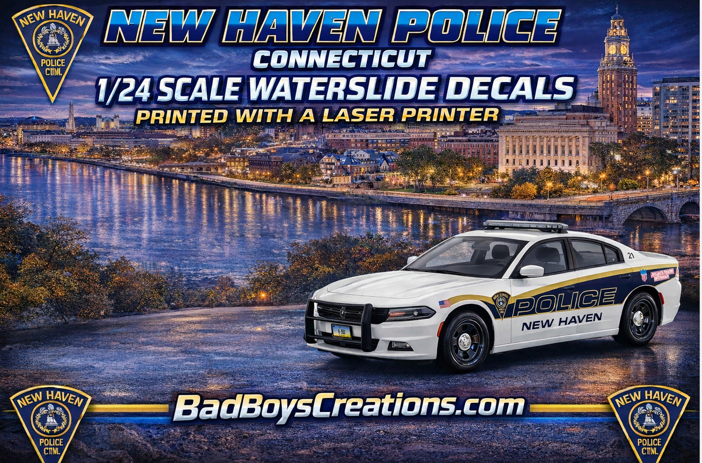 1/24 New Haven Connecticut Police 2023 Dodge Charger Waterslide Decals – Laser Printed – Approx 4 Sets Included