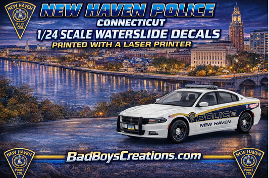 1/24 New Haven Connecticut Police 2023 Dodge Charger Waterslide Decals – Laser Printed – Approx 4 Sets Included